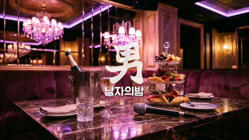 호치민 가라오케 룸 테이블에 놓인 세트 주류와 안주 예산 계산 장면