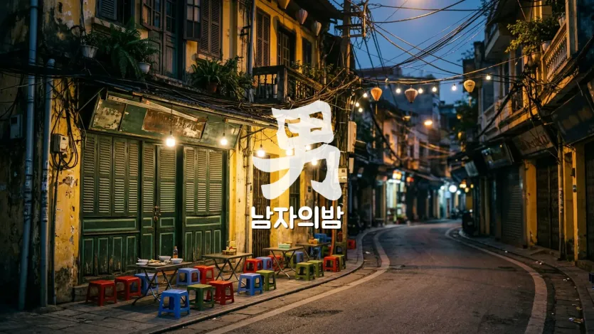 하노이 미딩 한인거리 저녁 무렵 가라오케 간판과 골목 풍경