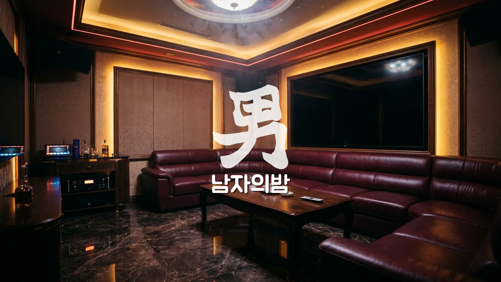 다낭 가라오케 프리미엄 룸 내부 조명과 소파 전경