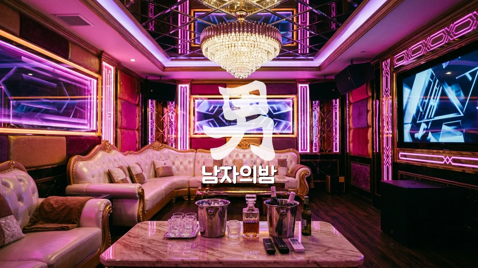 호치민 가라오케 룸 내부 화려한 컬러 조명과 소파 좌석