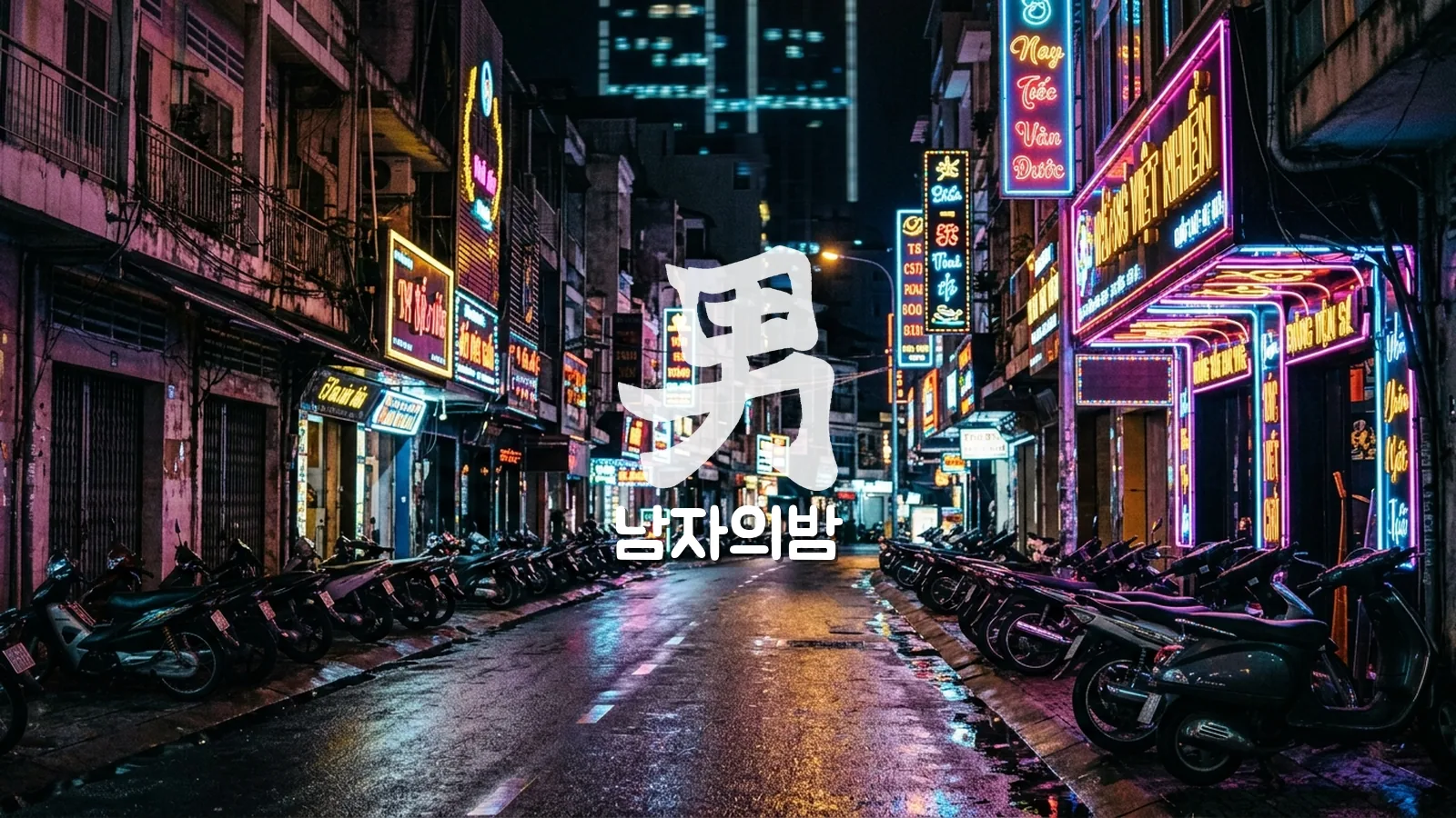 호치민 1군 거리 밤 네온 간판과 가라오케 호객 주의