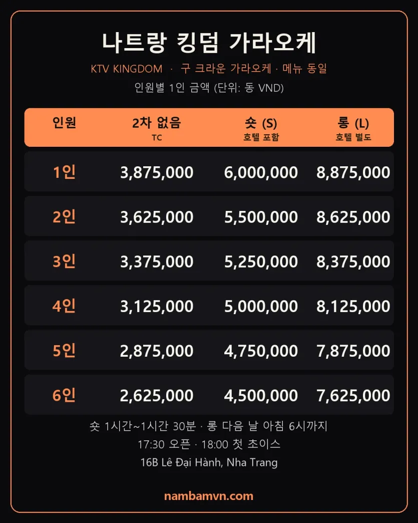 킹덤 가라오케 요금표(2026.10.02)